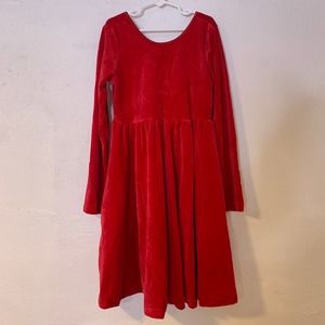 Hanna Andersson size 140 Girls 10 Velour Red Long Sleeve Dress